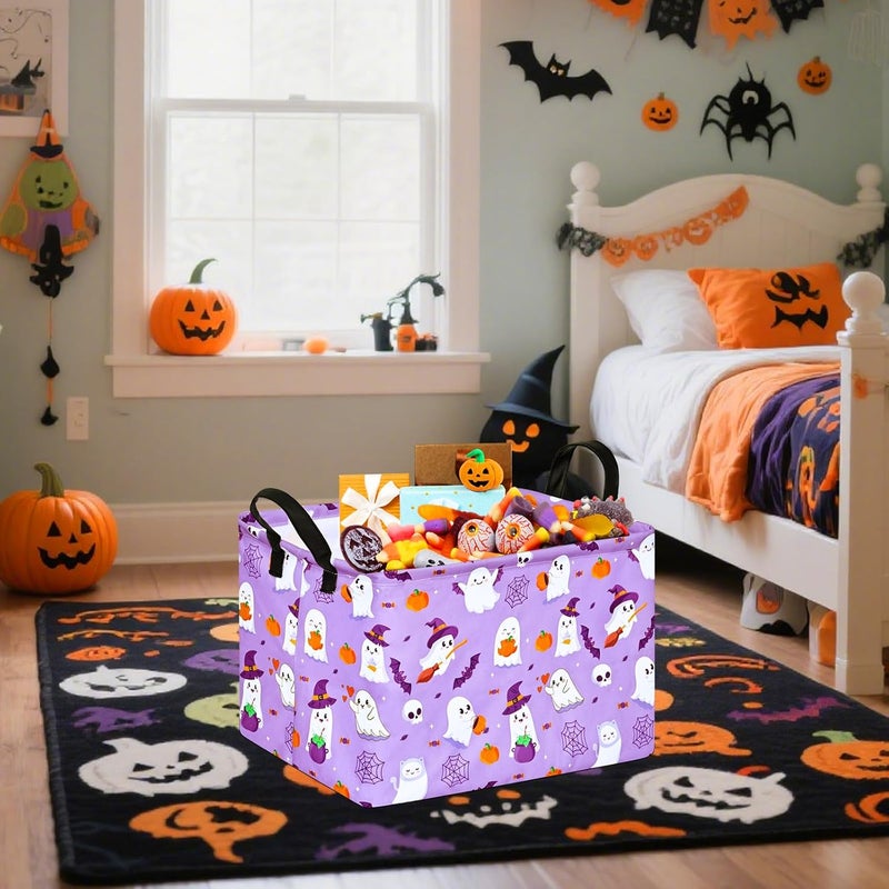 FUULOXE Halloween Empty Storage Basket with Handles Open Gifts&Candy Spooky Basket stuffers for Kids Baby Collapsible Women Organizer Bins Toys Boxes for Shelves Home Office - Image 5